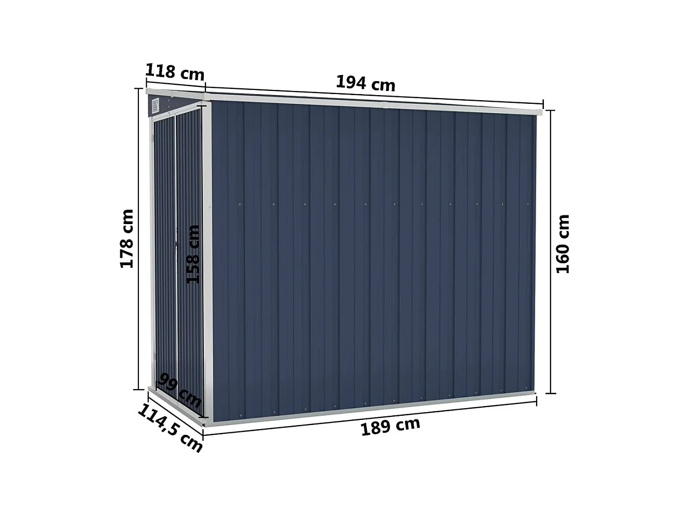 Wandmontiertes Gartenhäuschen Anthrazit 118x194x178 cm Stahl