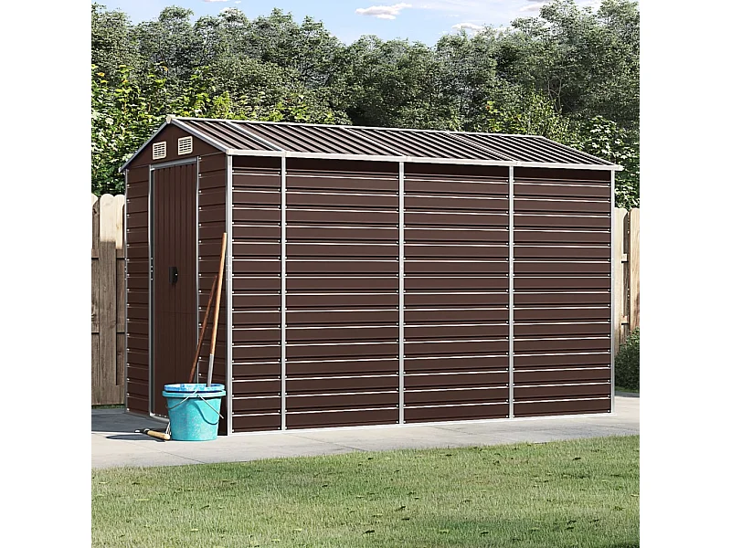 Caseta de jardín marrón 191x300x198 cm acero galvanizado