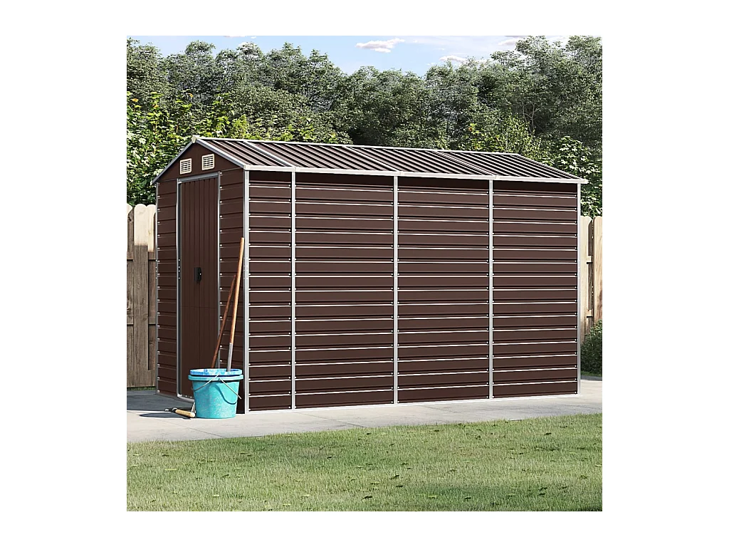 Caseta de jardín marrón 191x300x198 cm acero galvanizado