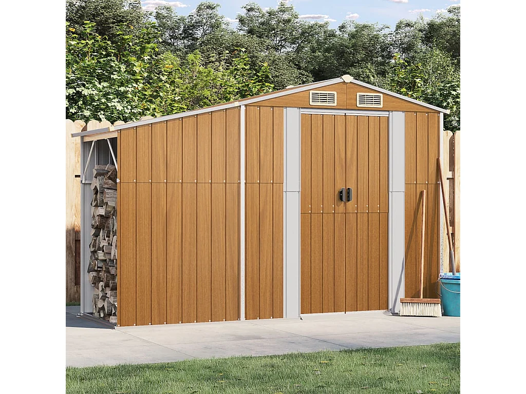 Galpão de jardim marrom 277x93x179 cm aço galvanizado