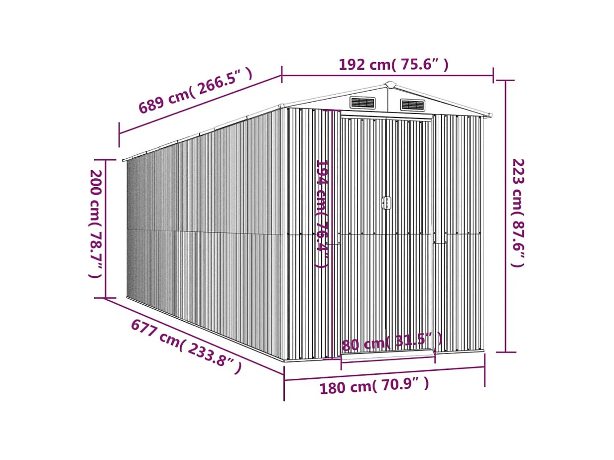 Galpão de jardim verde 192x689x223 cm Aço galvanizado