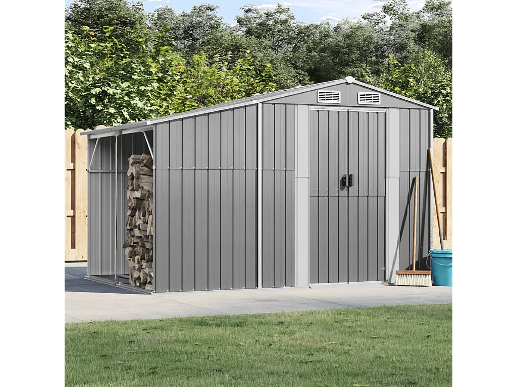 Abri de jardin gris 277x192,5x179 cm acier galvanisé