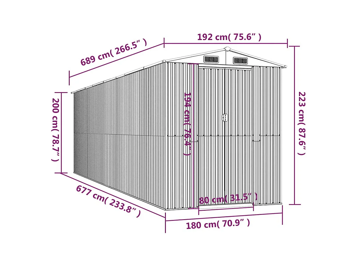 Tuinhuis Antraciet 192x689x223 cm Gegalvaniseerd staal