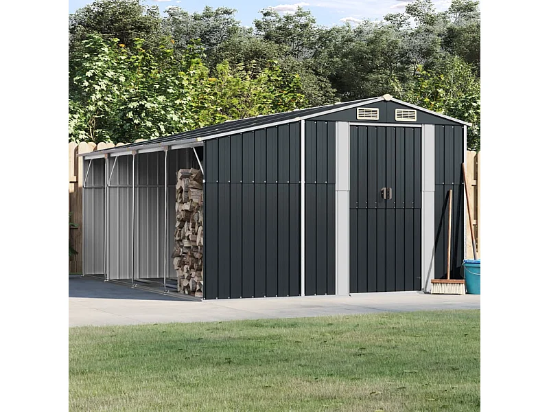 Casetta da giardino antracite 277x365,5x179 cm in acciaio zincato