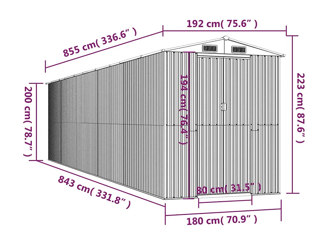 Gartenhäuschen Anthrazit 192x855x223 cm Verzinkter Stahl