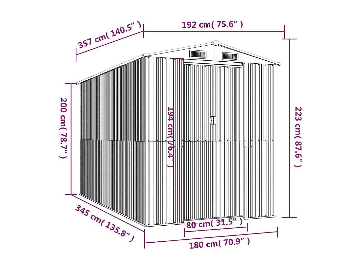 Casetta da giardino Antracite 192x357x223 cm Acciaio zincato