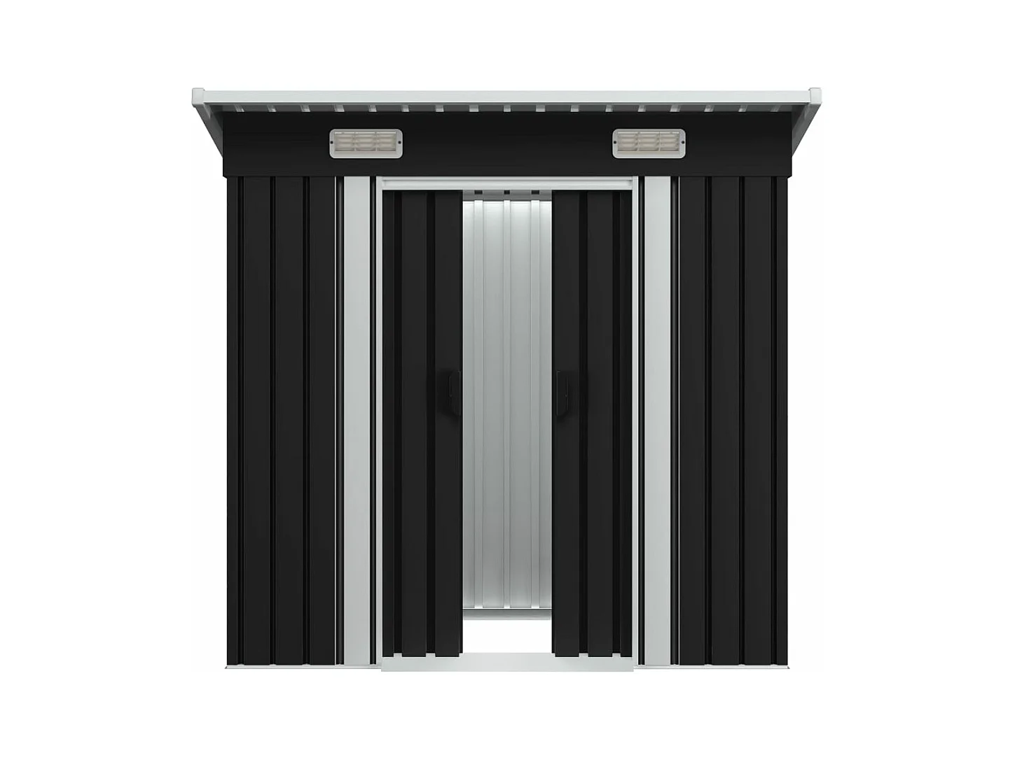 Anthrazitfarbenes Gartenhäuschen aus Stahl