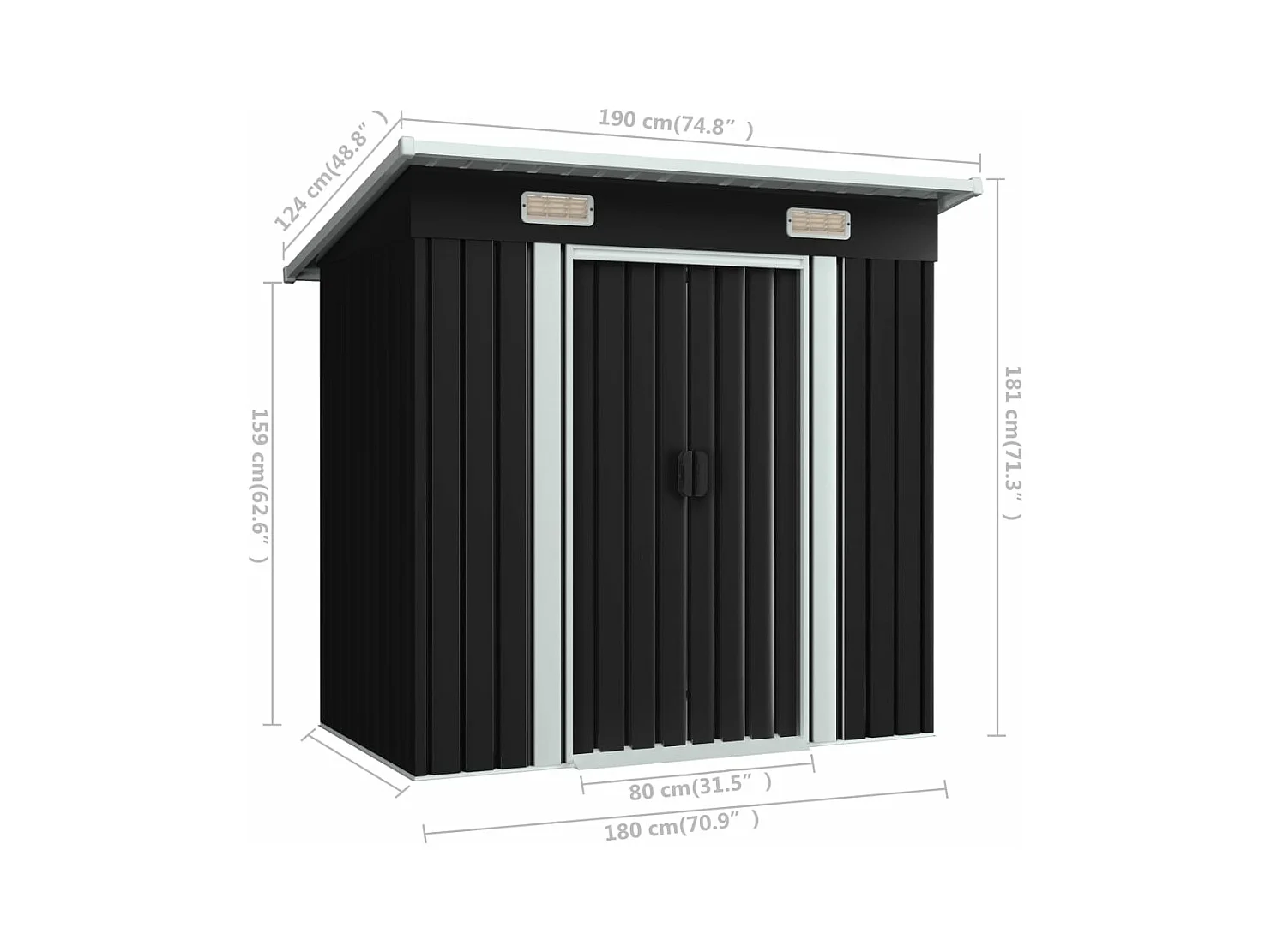 Anthrazitfarbenes Gartenhäuschen aus Stahl