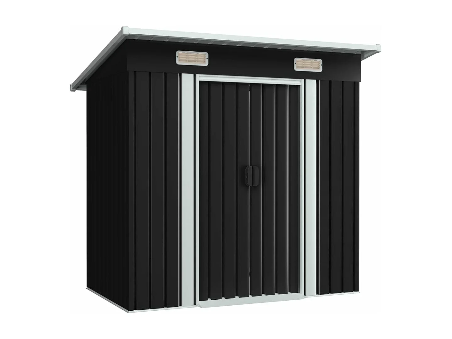 Anthrazitfarbenes Gartenhäuschen aus Stahl