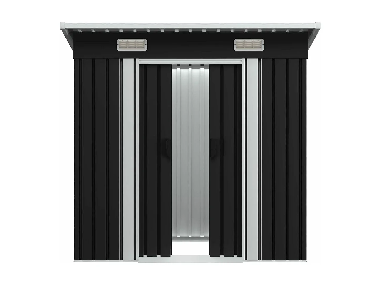 Anthrazitfarbenes Gartenhäuschen aus Stahl