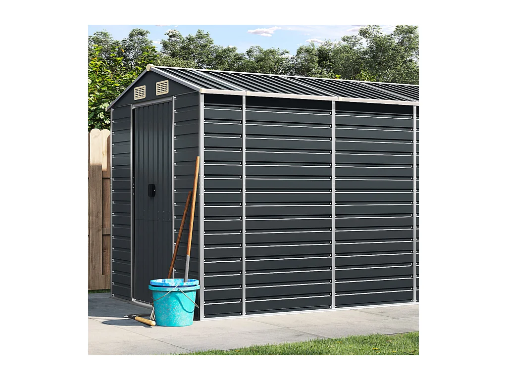 Casetta da giardino antracite 191x470x198 cm in acciaio zincato