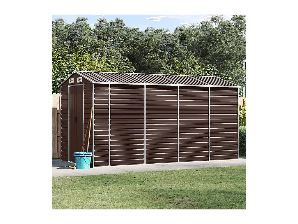 Abri de jardin marron 191x385x198 cm acier galvanisé