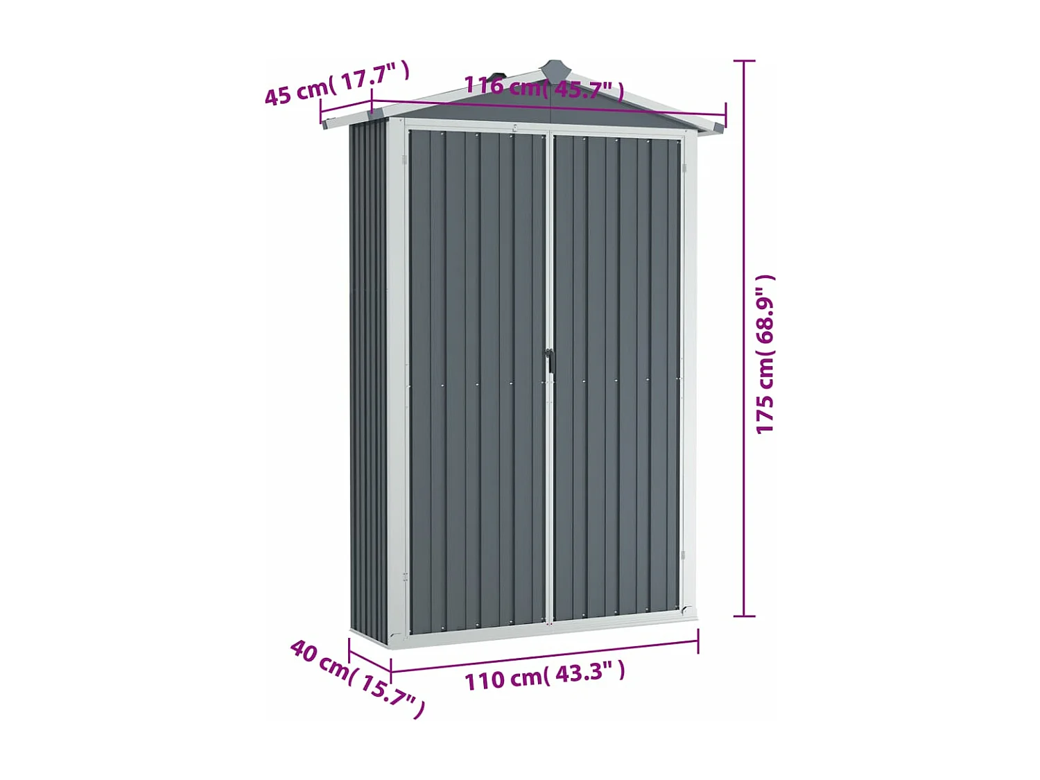 Casetta da giardino Grigio 116x45x175 cm Acciaio zincato