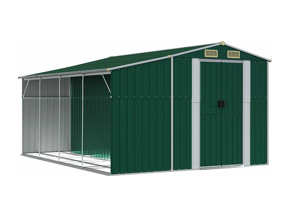 Casetta da giardino verde 277x365,5x179 cm in acciaio zincato