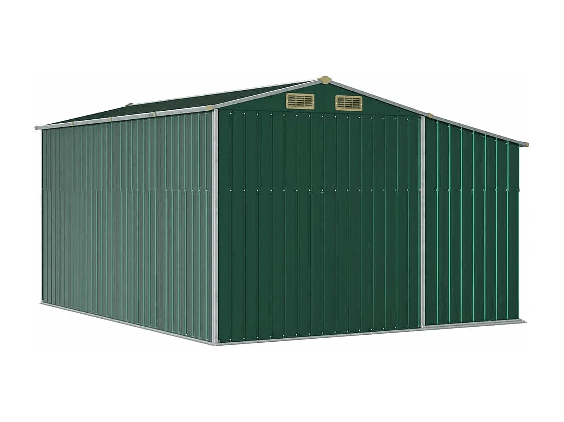 Casetta da giardino verde 277x365,5x179 cm in acciaio zincato