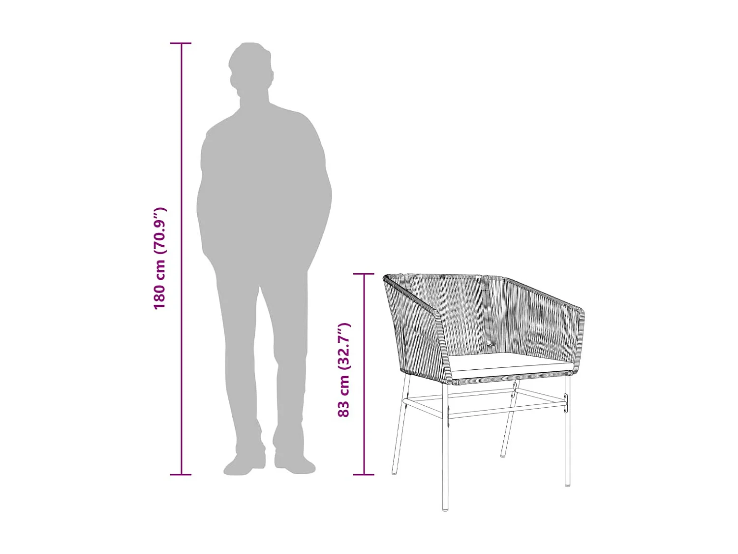 Set di 2 sedie da giardino e cuscini in rattan marrone