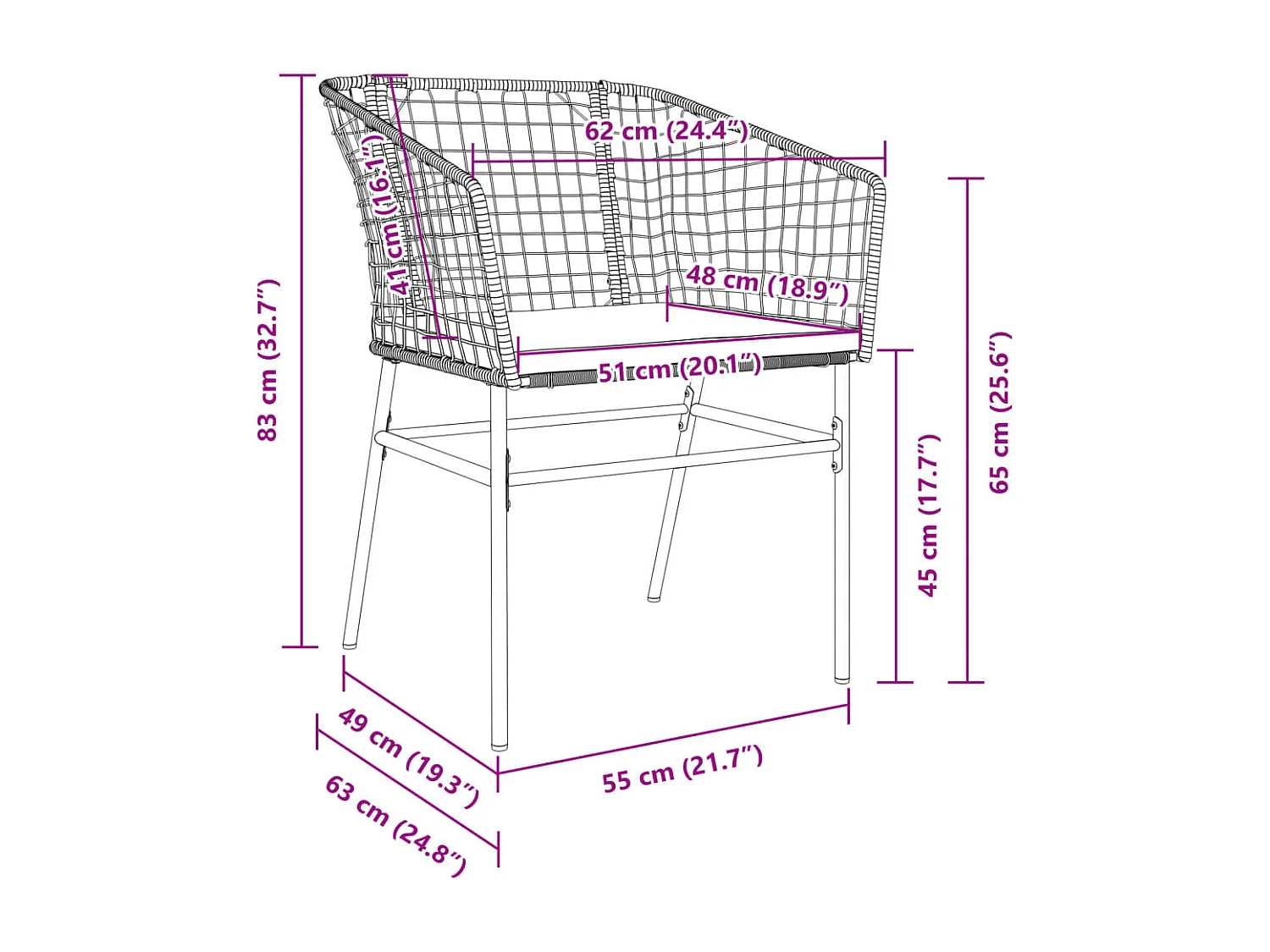 Set di 2 sedie da giardino e cuscini in rattan marrone
