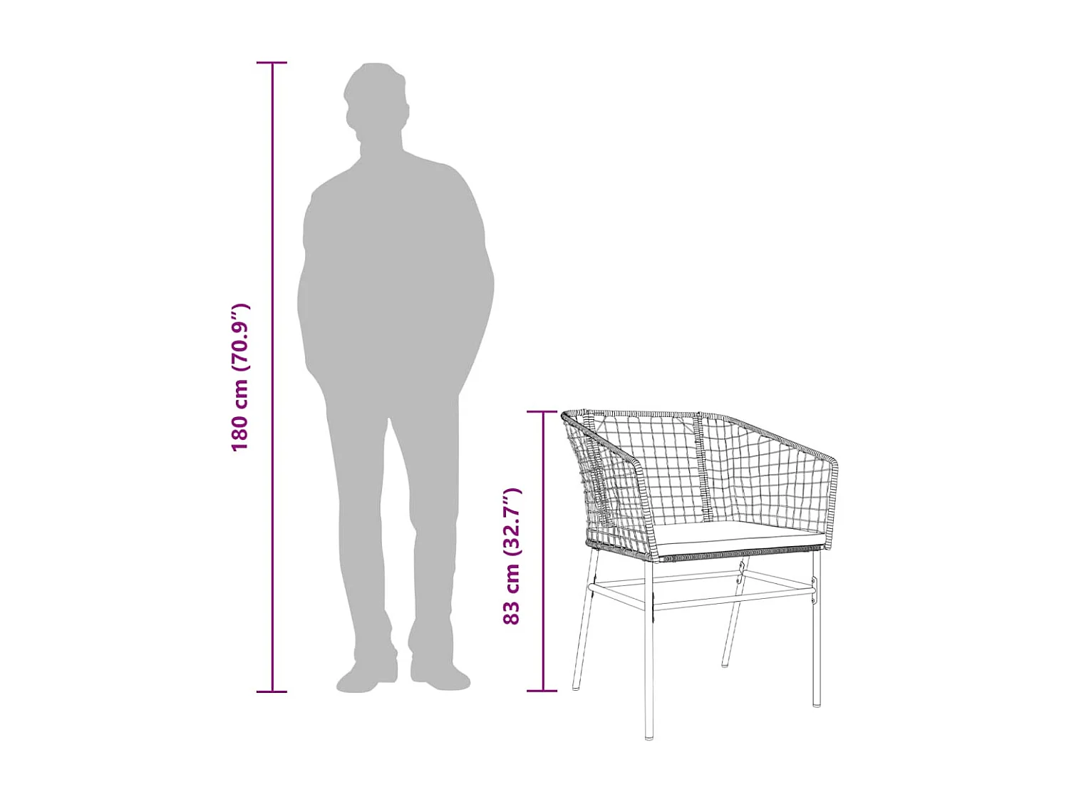 Set di 2 sedie da giardino e cuscini in rattan marrone