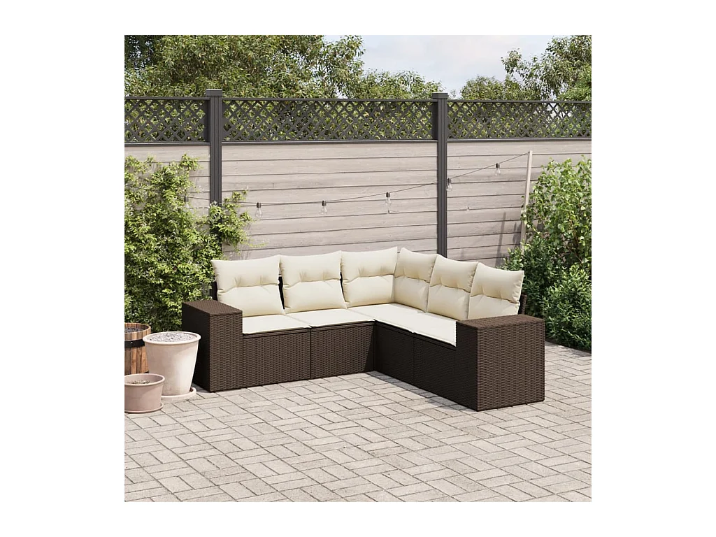 Salon de jardin avec coussins 5 pcs marron résine tressée