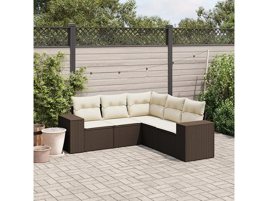 Salon de jardin avec coussins 5 pcs marron résine tressée