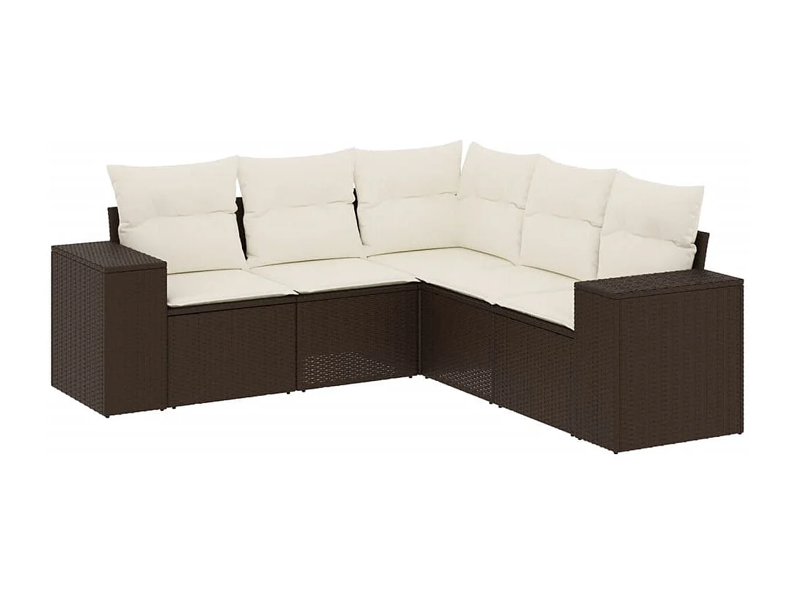 Salon de jardin avec coussins 5 pcs marron résine tressée