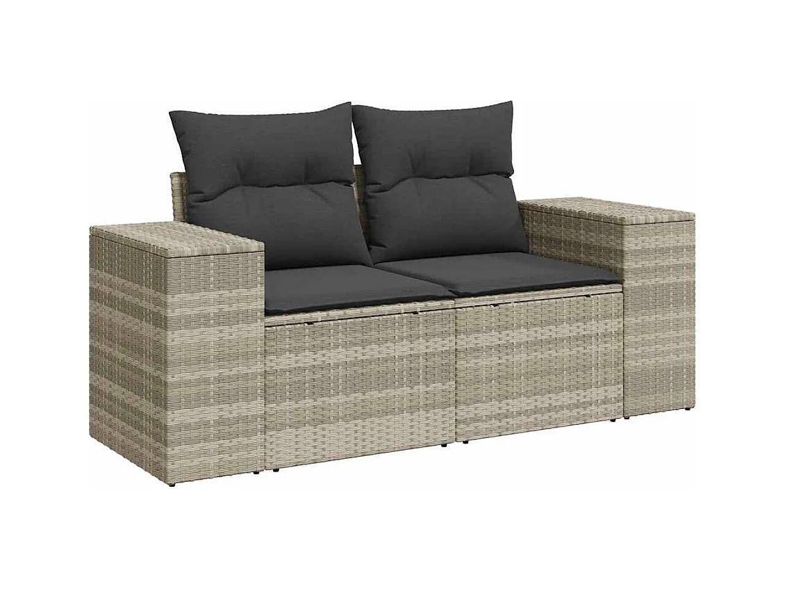 Set di mobili da giardino da 6 pezzi con cuscini grigio chiaro in resina intrecciata