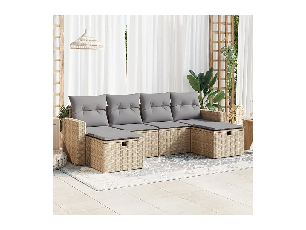 Salon de jardin avec coussins 6 pcs beige résine tressée