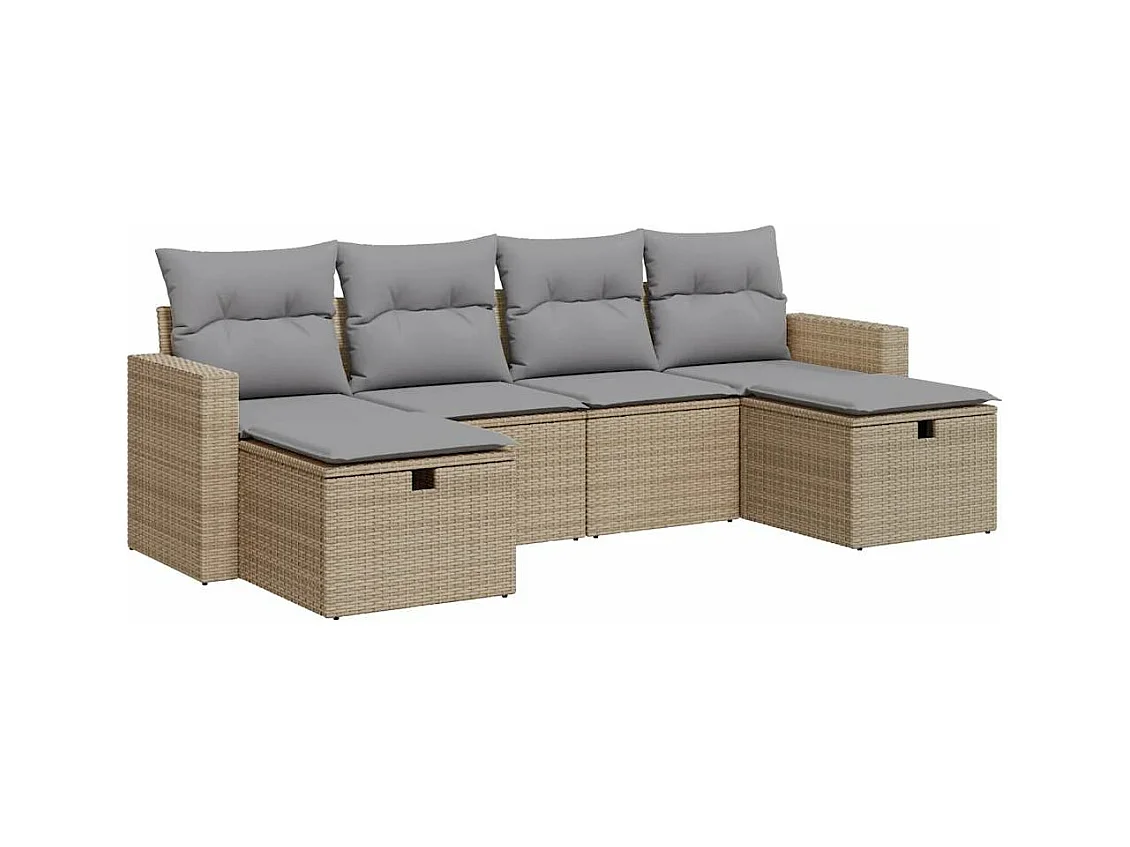 Salon de jardin avec coussins 6 pcs beige résine tressée