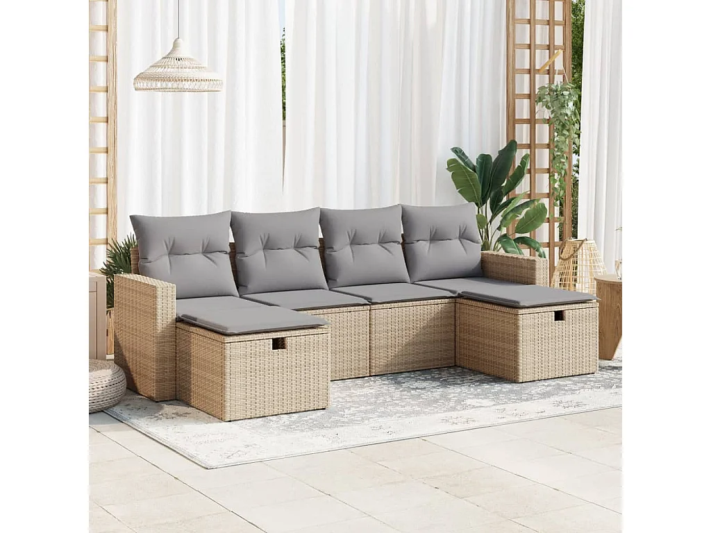 Salon de jardin avec coussins 6 pcs beige résine tressée