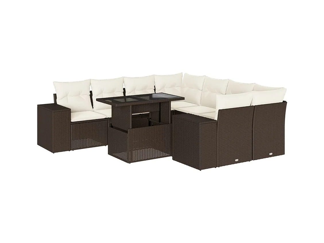 Gartenmöbel-Set mit Kissen 9-tlg. braunes Korbgeflecht
