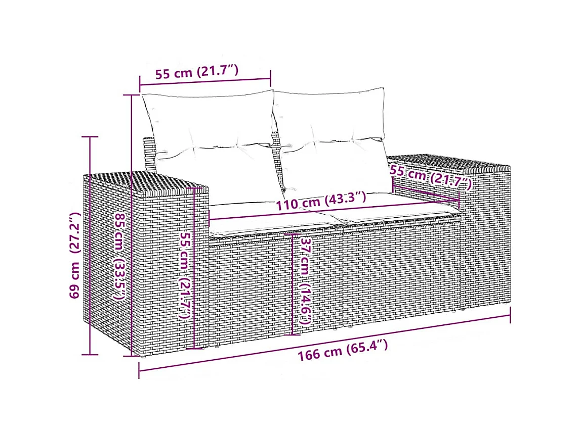 Mobili da giardino e cuscini 11 pz marrone resina intrecciata