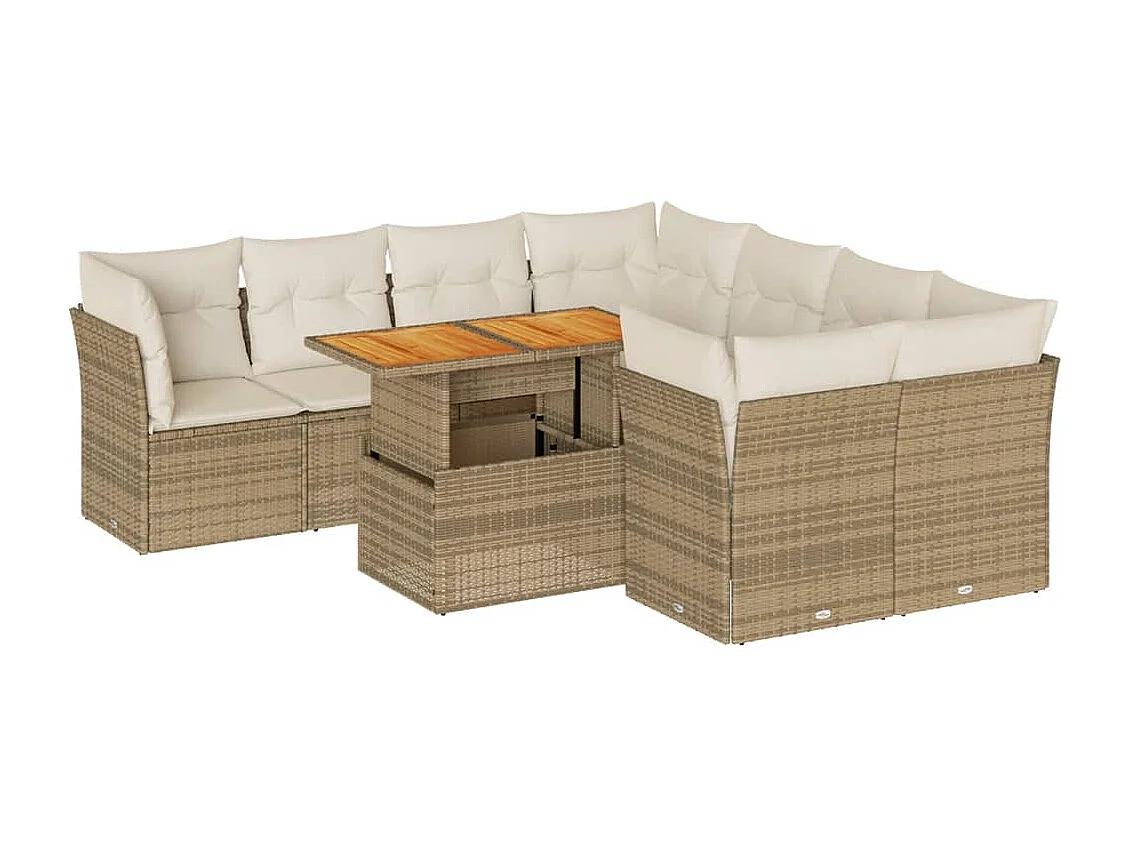 Gartenmöbel-Set mit Kissen 9-tlg. beige gewebtes Harz