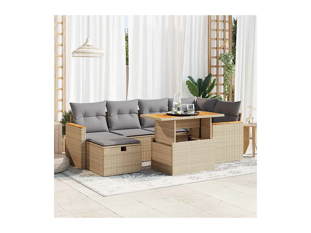 Salon de jardin avec coussins 8 pcs beige résine tressée