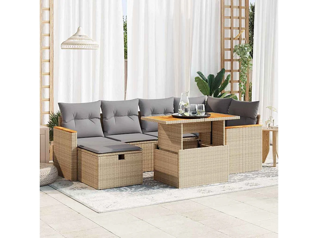 Salon de jardin avec coussins 8 pcs beige résine tressée