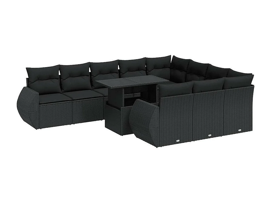 Salon de jardin 11 pcs avec coussins noir résine tressée