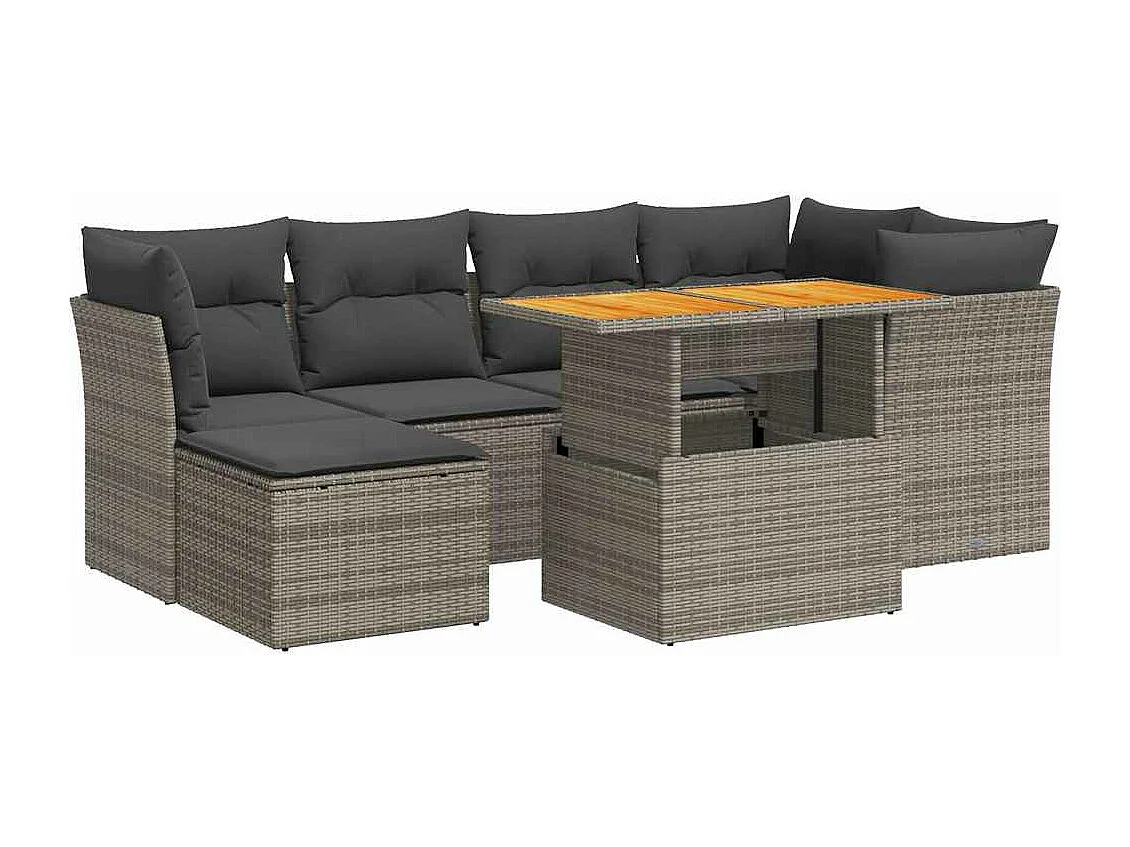 Salon de jardin avec coussins 7 pcs gris résine tressée