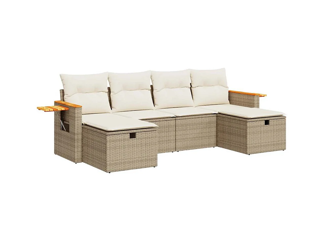 Salon de jardin avec coussins 6 pcs beige résine tressée