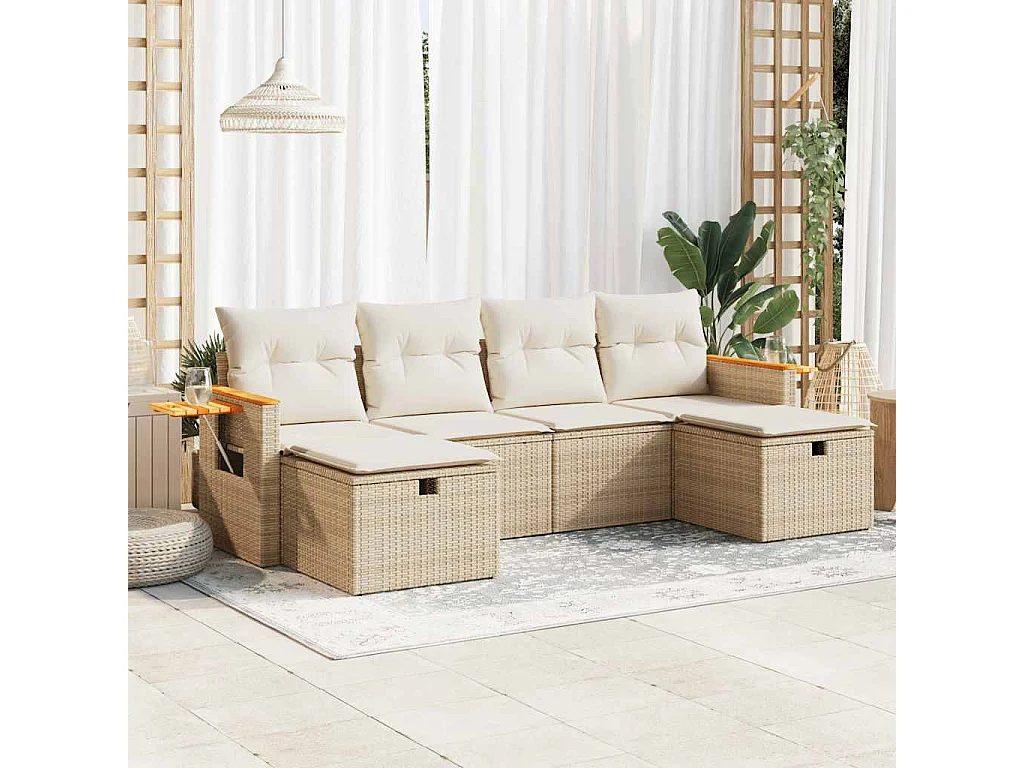 Salon de jardin avec coussins 6 pcs beige résine tressée