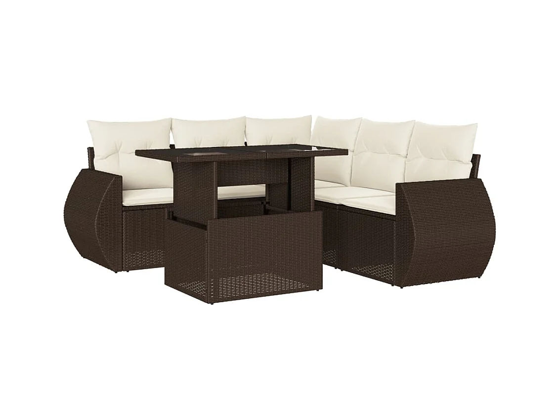 Salon de jardin avec coussins 6 pcs marron résine tressée