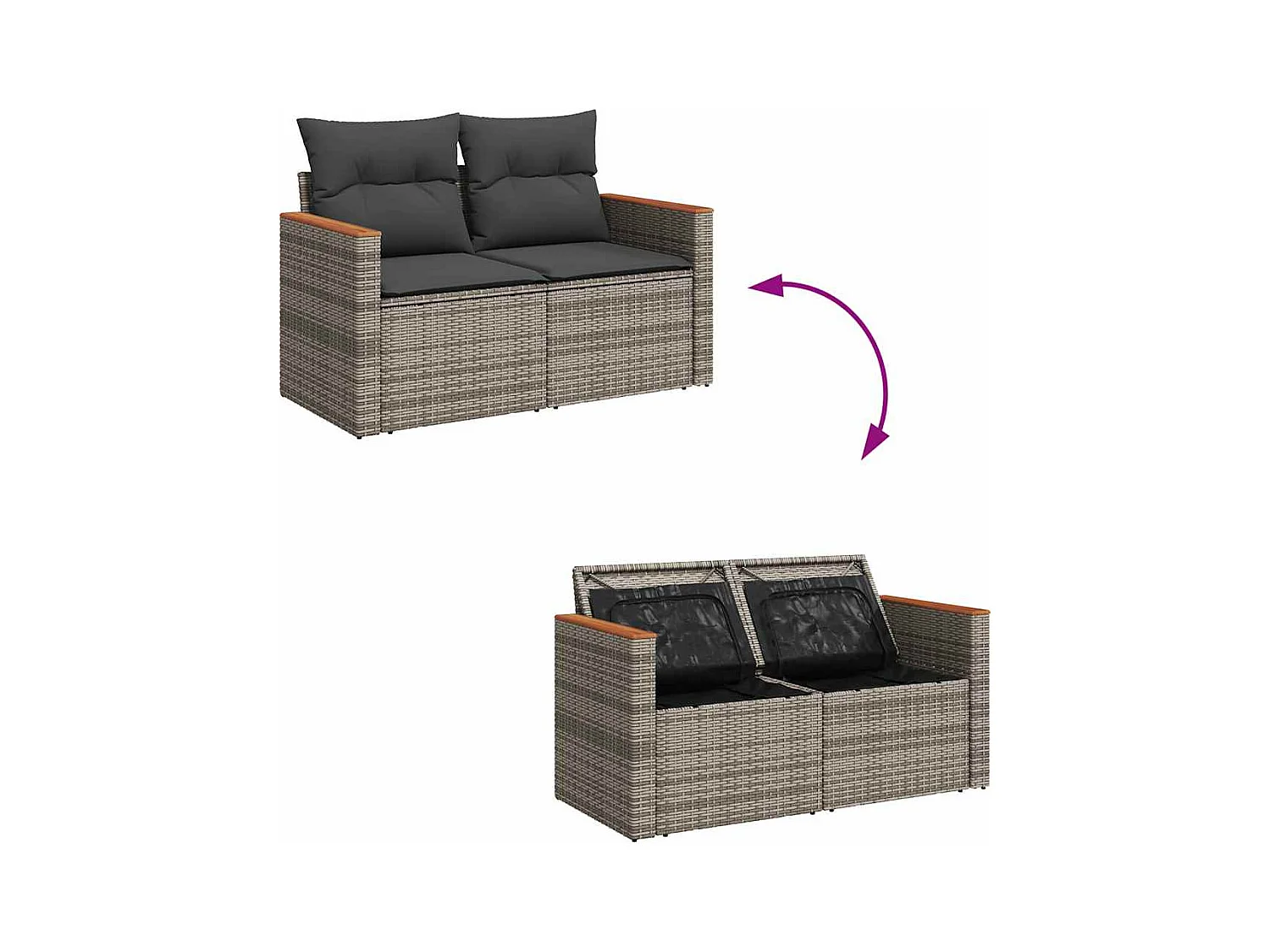 Salon de jardin avec coussins 9 pcs gris résine tressée acacia