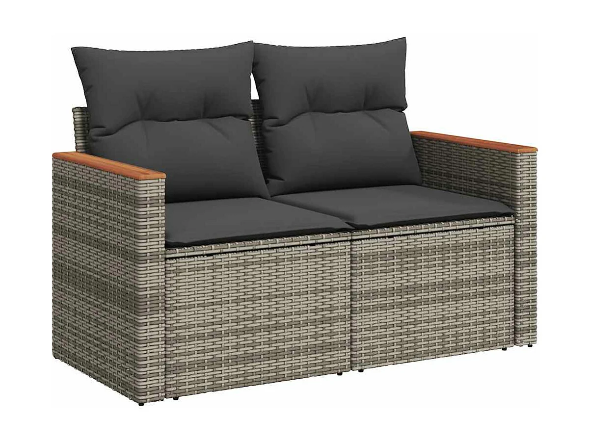 Salon de jardin avec coussins 9 pcs gris résine tressée acacia