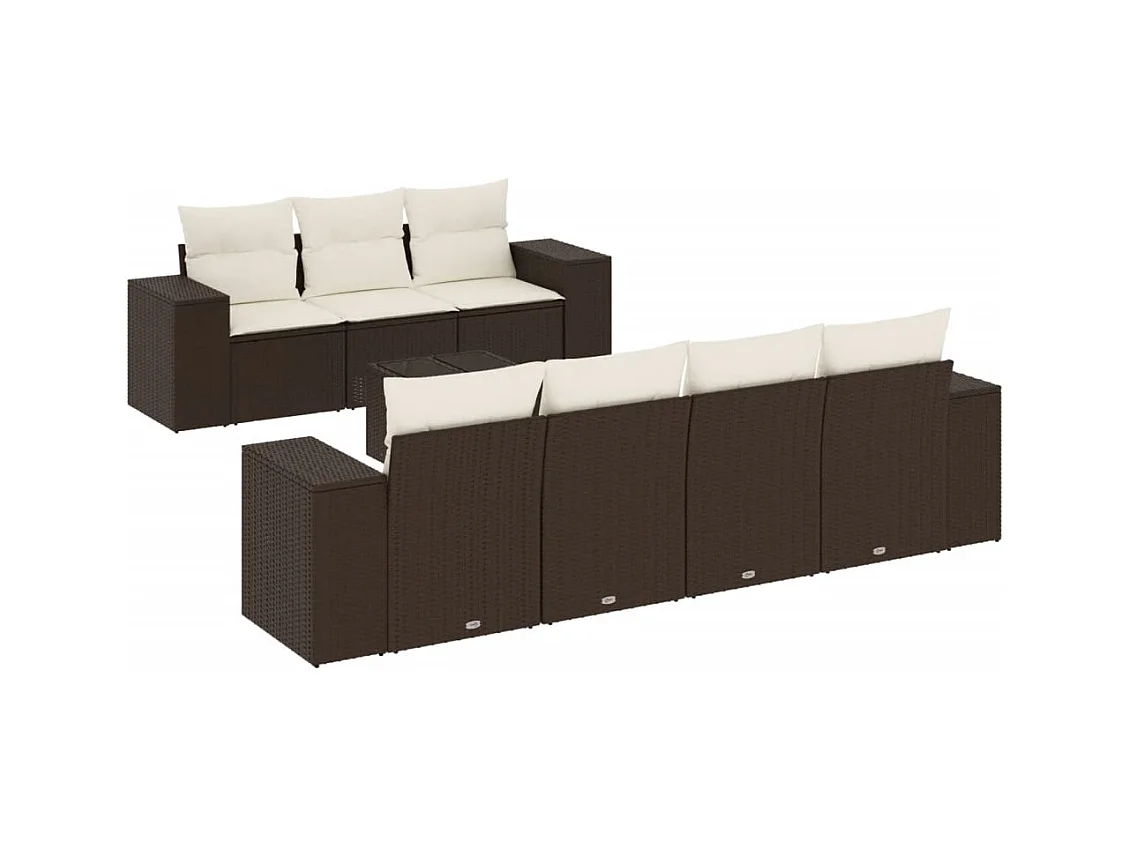 Salon de jardin 8 pcs avec coussins marron résine tressée
