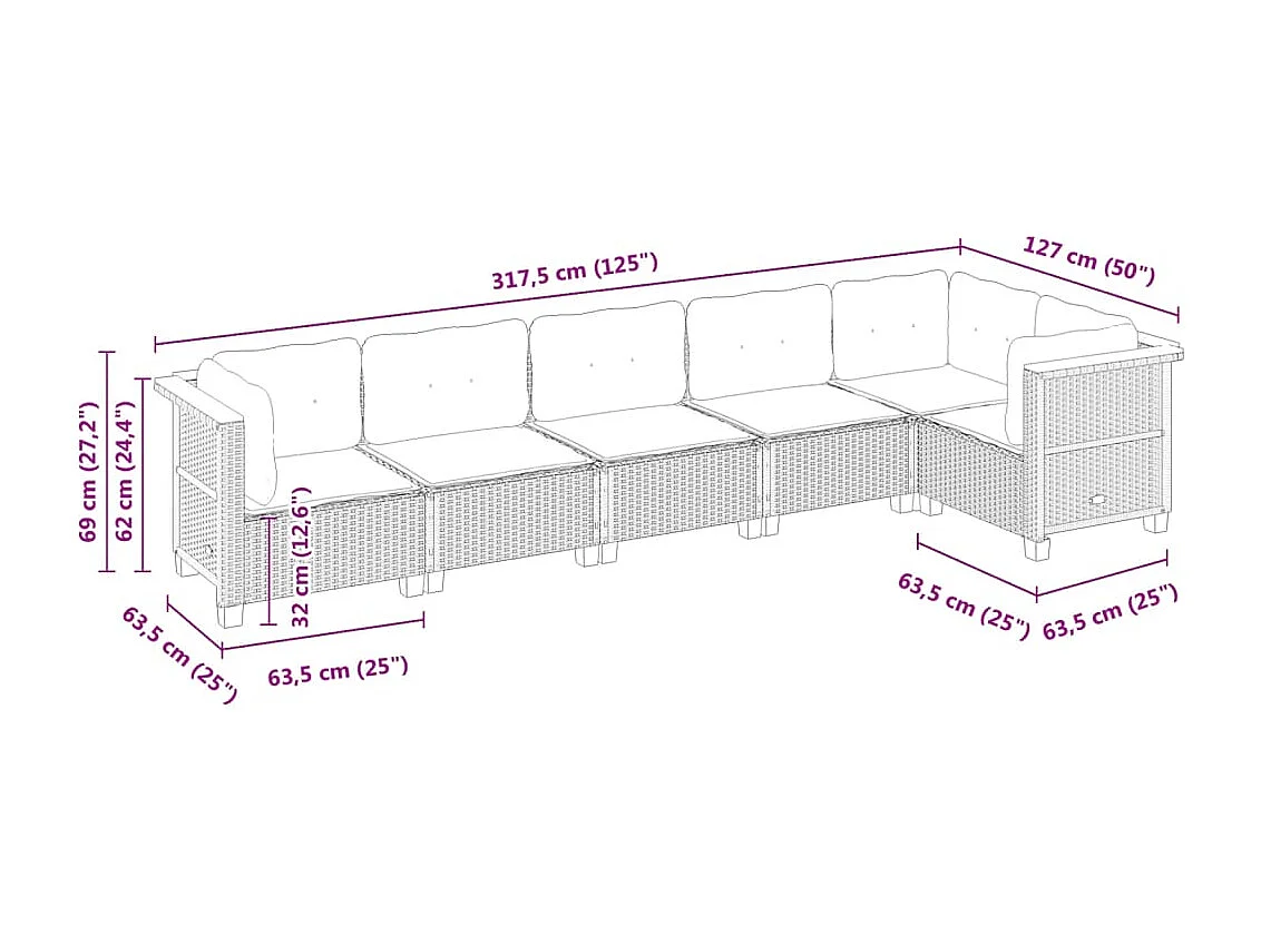 Salon de jardin avec coussins 6 pcs beige résine tressée