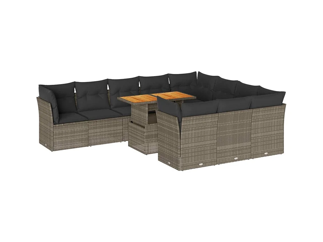 Set di mobili da giardino da 11 pezzi con cuscini in vimini di resina grigia