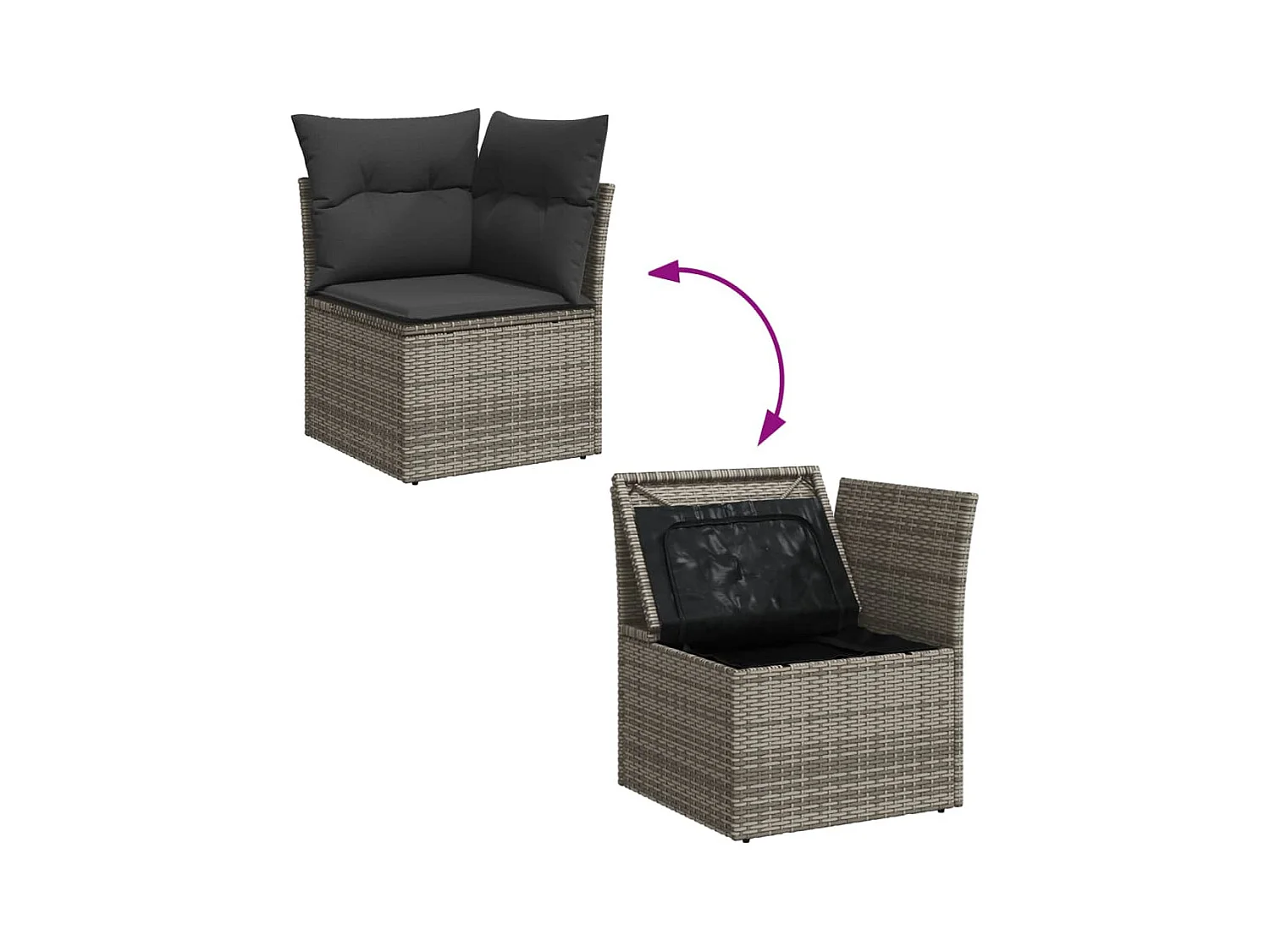 Set di mobili da giardino da 11 pezzi con cuscini in vimini di resina grigia