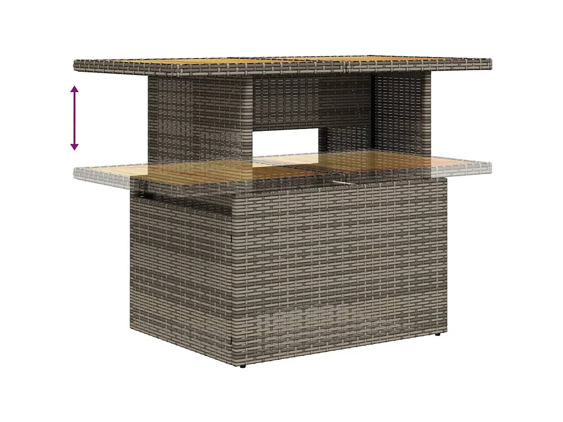 Set di mobili da giardino da 11 pezzi con cuscini in vimini di resina grigia