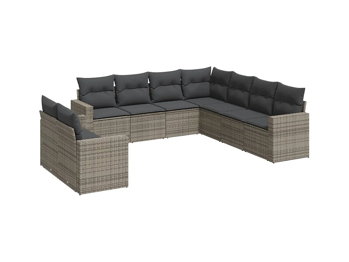 Salon de jardin 9 pcs avec coussins gris résine tressée