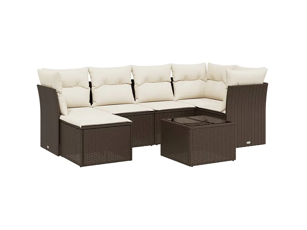 Set mobili da giardino con cuscini 7 pz in resina vimini marrone