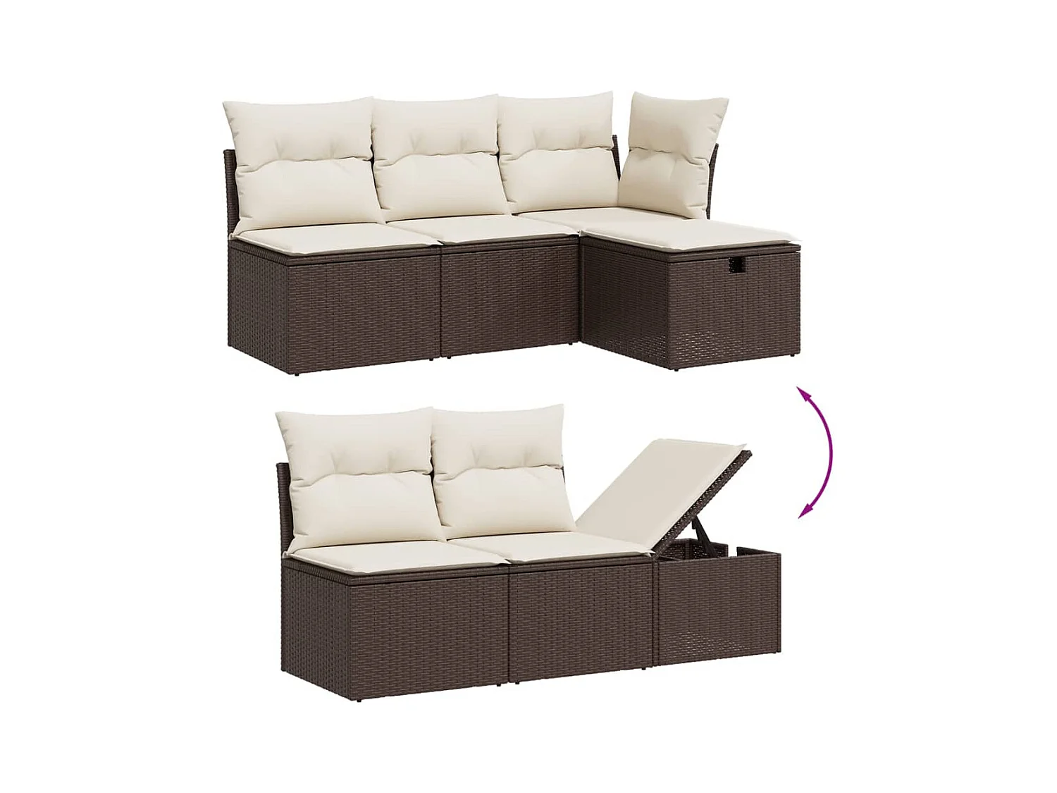 Set mobili da giardino con cuscini 7 pz in resina vimini marrone