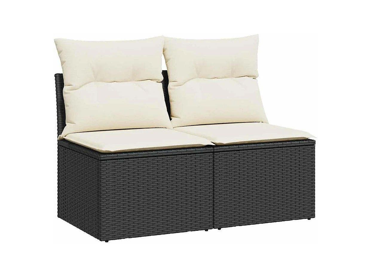Set mobili da giardino con cuscini 2 pz resina nera vimini acacia
